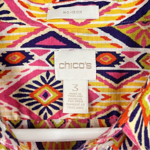 Chico’s No-Iron 100% Linen Multi-Colored Diamond Printed Blouse Sz. 3 (US XL/16) - Picture 12 of 14